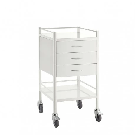 Klinikbord i rostfritt stål, vitt, 60 cm bred.