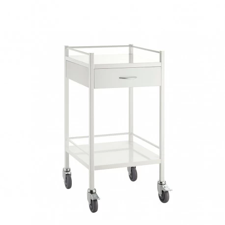 Klinikbord i rostfritt stål, vitt, 60 cm bred.