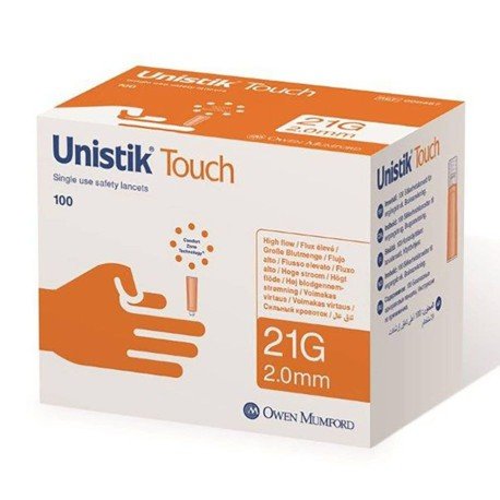 UniStik Touch 21G, 2,0 mm säkerhetslansett. 100 st.