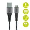 USB-A 2.0 til Micro USB lade- og datakabel, tekstil, sort/grå, 1m