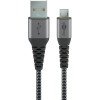 USB-A 2.0 till Micro USB laddnings- och datakabel, textil, svart/grå, 1m
